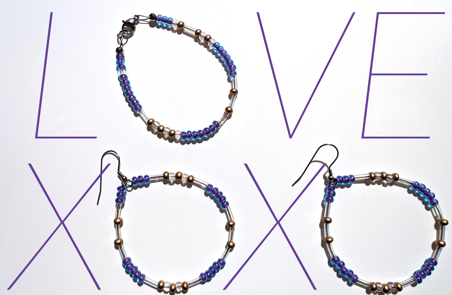 Special banner for our Love & Kisses Combo that shows our Smoothie Glitter LOVE Morse Code Bracelet and our XOXO More Code Earrings.